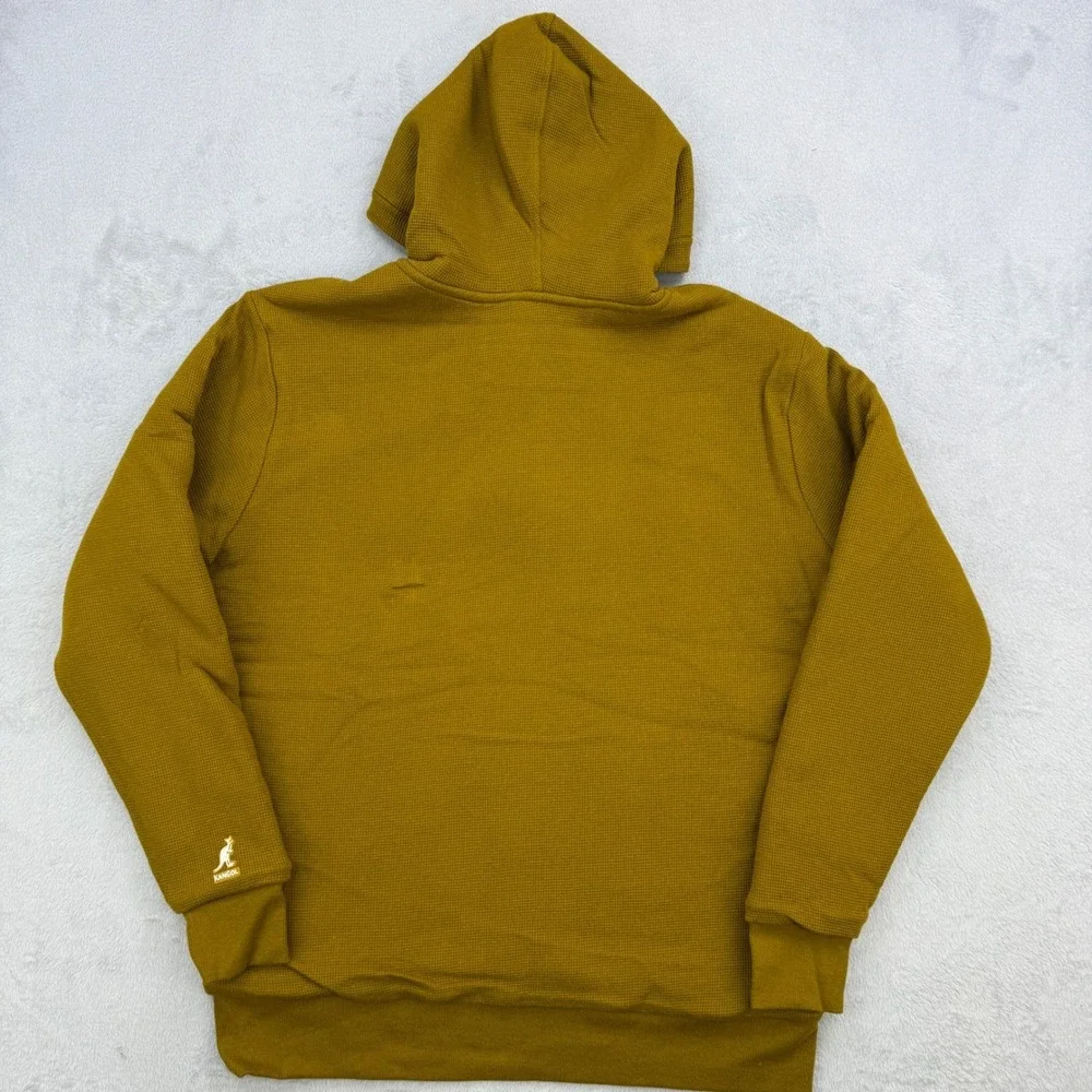 Kangol Hoodie Mens Small Mustard Yellow Sherpa Lined Waffle Knit Henley Pullover - Picture 9 of 9